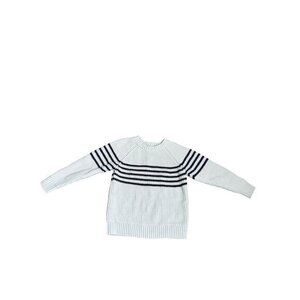 Toddler boys White & Navy Striped Sweater Size 4A Knitted Long Sleeve Warm Wint